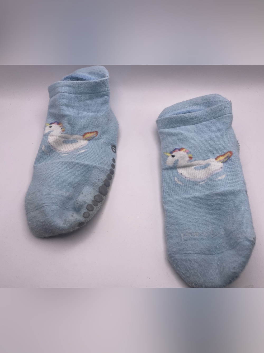 Pure Barre Light Blue Unicorn Floatie Grip Socks S/M